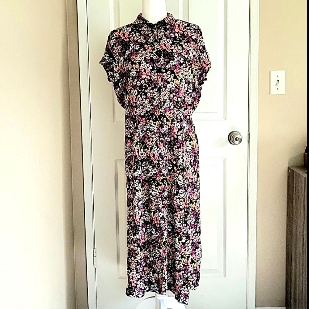 Calvin Klein Multicolor Floral Printed Short Sleeve Dress - Size XL